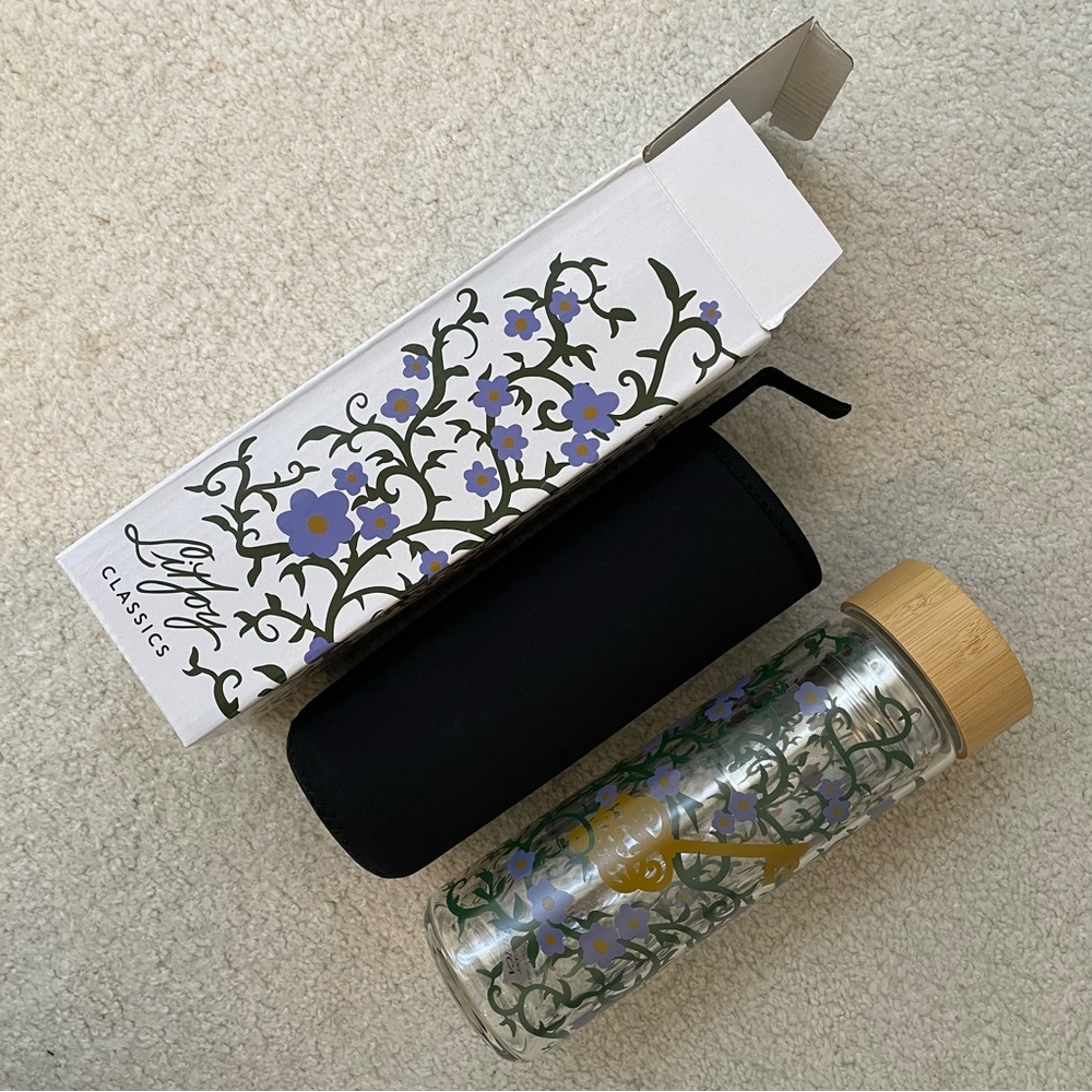 RARE LitJoy "Secret Garden" Double Wall Glass Water Bottle w/Tea Infuser 450 ml